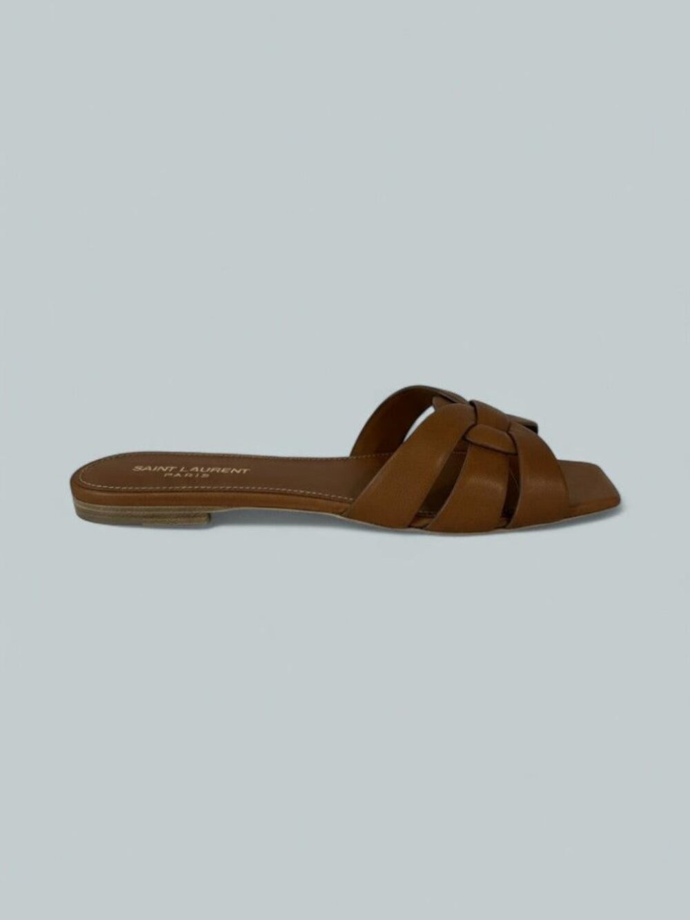 Woven Leather Sandal Slide - Brown